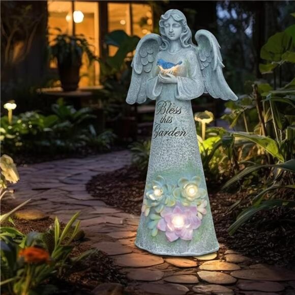 🌿 Solar Angel Garden Statue – Outdoor Decorative Light with Bird & Flowers ✨ - Picture 5 of 5